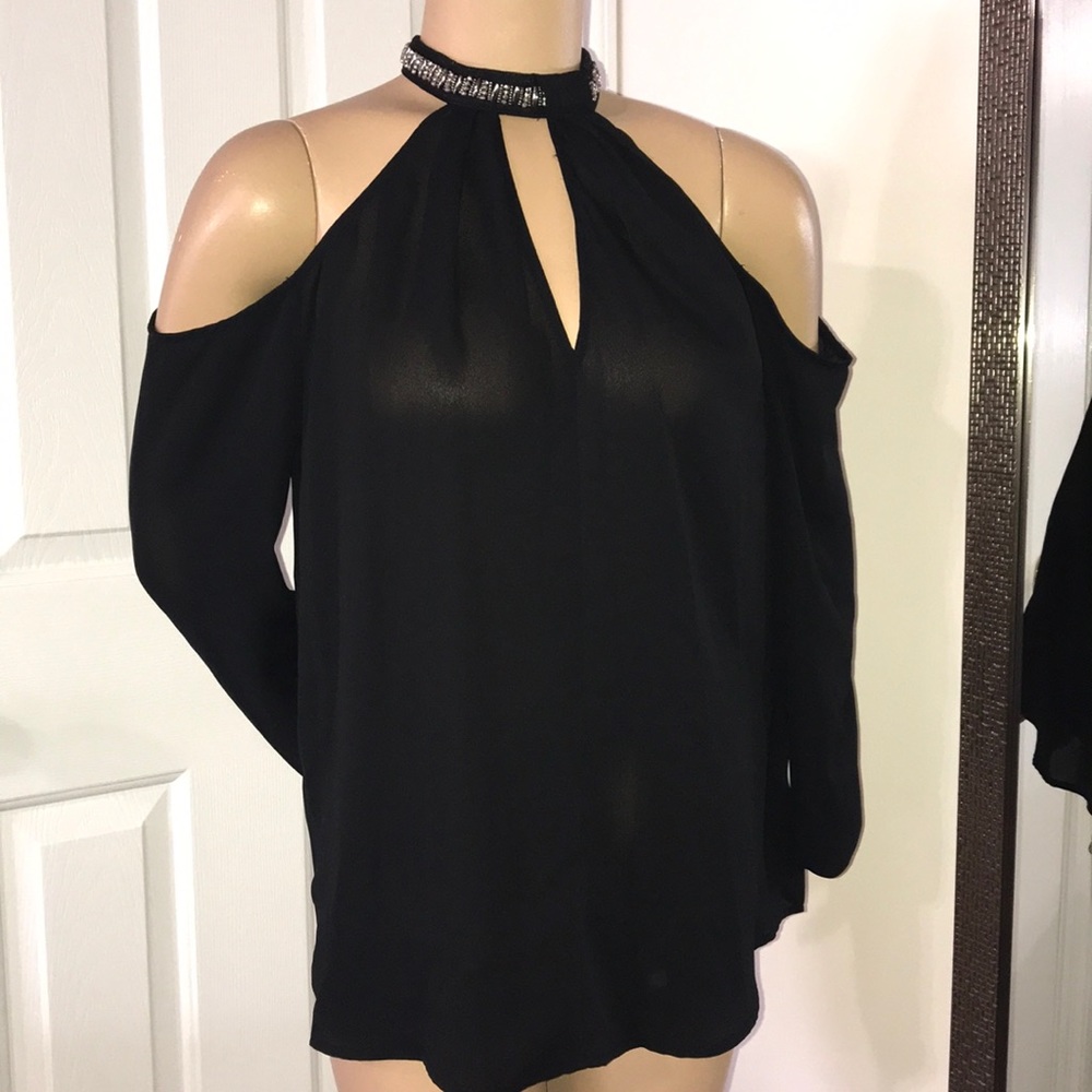 Bold Elements Cold Shoulder Bead Embellished Top
